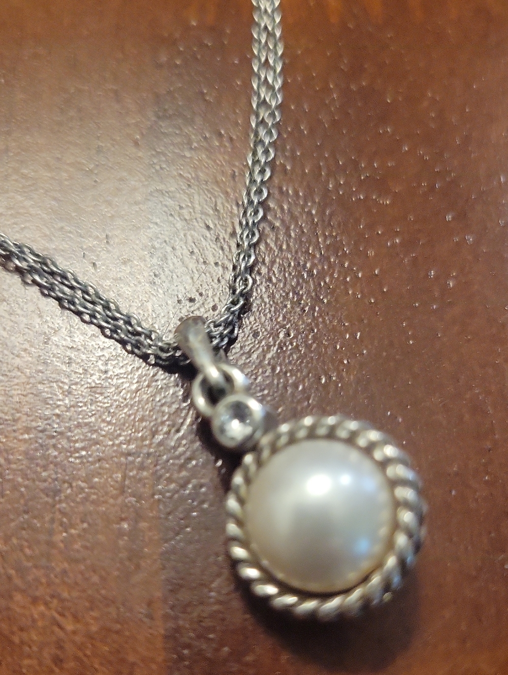 Classic Brighton Pearl Pendant Necklace in White and Silver